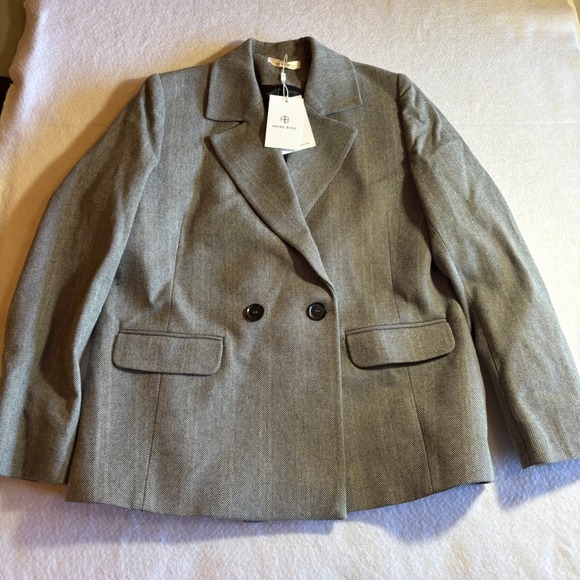 ANINE BING Women's Betsy Blazer Size S Grey Fishbone Double Breasted Jacket - Picture 1 of 12